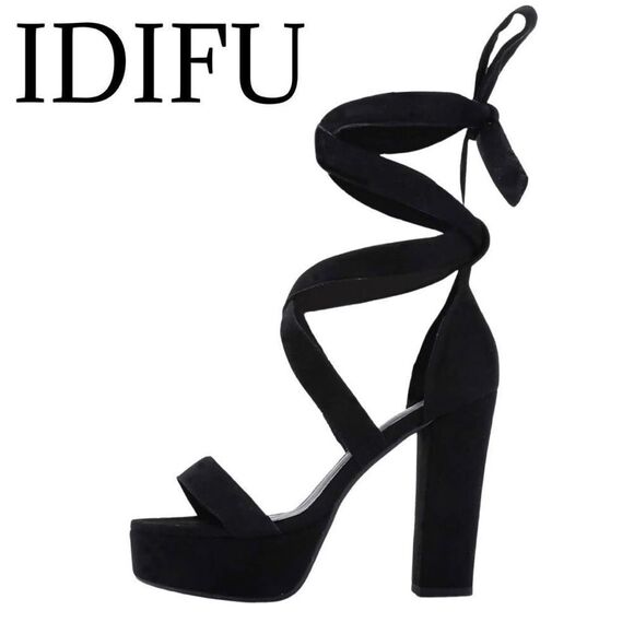 IDIFU Sabrina 5” Chunky Platform Heels, Ankle Tie Strap, Faux Suede, Size 6 - Picture 1 of 10